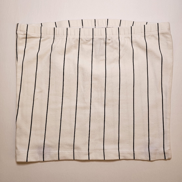 Forever 21 white with blue stripes NYC cotton blend stretch knit tube crop top S - Picture 3 of 4
